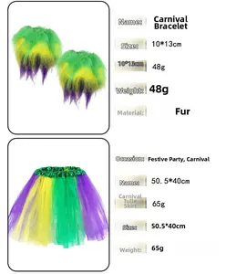 Detailspezifikationen für Mardi Gras Armbänder und lila grün gelben Tüllrock Set