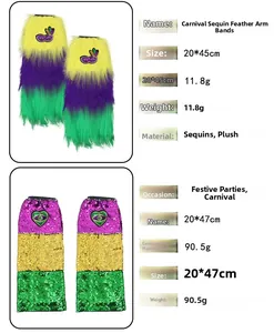 Detailansicht von Mardi Gras Pailletten-Federarmbändern und festlichem Karnevalszubehör