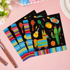 Detailed view of Cinco de Mayo themed disposable napkins with colorful Mexican motifs