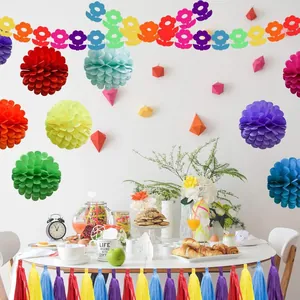 Set decorazioni festa messicana colorata con pom pon di carta e nappe festive varie