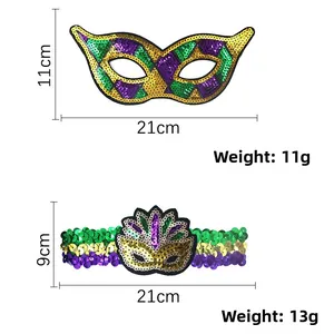Detaillierte Maße und Gewicht des Mardi Gras Pailletten-Masken- und Stirnband-Sets