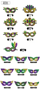 Detaillierter Katalog mit verschiedenen Stilen und Farbmustern von Mardi Gras Masken