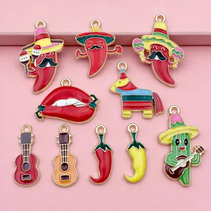 Mexican Fiesta Carnival Alloy Enamel Charms For DIY Jewelry Making Keychain Bracelet Necklace Pendant Craft Accessories