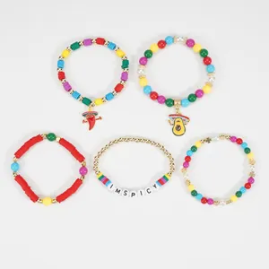 Buntes Cinco de Mayo Perlenarmband-Set mit Chili- und Avocado-Anhängern für Feste