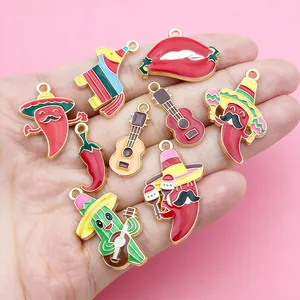Detailed view of colorful Mexican Fiesta enamel alloy charms for DIY jewelry bracelet making
