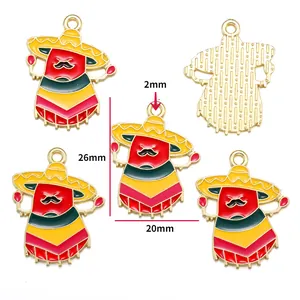 Close-up of Mexican chili pepper enamel charms with exact measurements 26x20mm