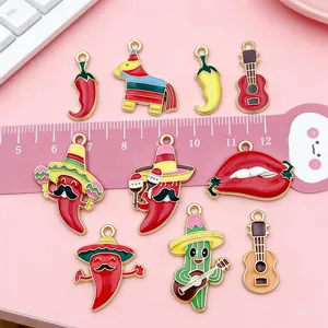 Detailed view of Mexican Fiesta theme alloy enamel charms featuring vibrant colorful designs