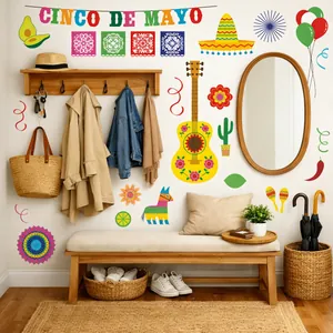 Pegatinas de pared coloridas de Cinco de Mayo decorando la entrada de casa