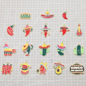 Detailed view of 19 colorful Mexican fiesta themed enamel charms for DIY jewelry making
