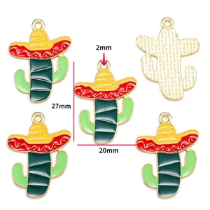 Detailed size dimensions of Mexican carnival cactus charm pendant with a sombrero
