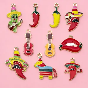 Colorful Mexican Fiesta themed enamel alloy charms set for DIY jewelry and keychain making