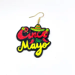 Handcrafted Cinco de Mayo wooden dangle earrings featuring colorful Mexican festival motifs