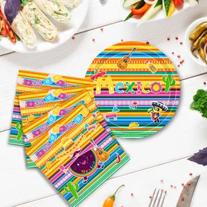 Set de platos y servilletas de papel desechables temáticos Fiesta México para fiestas