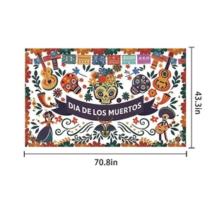 Vue complète de la conception et dimensions de la bannière de fond de fête Dia de los Muertos
