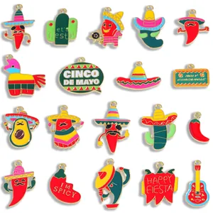 Colorful Mexican fiesta enamel charms featuring chili peppers and sombreros for DIY jewelry