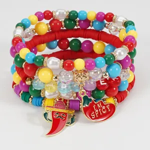 Bunte Cinco de Mayo mehrlagige Perlenarmbänder mit Chili- und Habanero-Anhängern