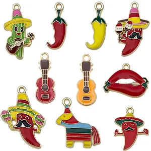 Detailed view of Mexican Carnival theme alloy enamel charms for DIY jewelry making