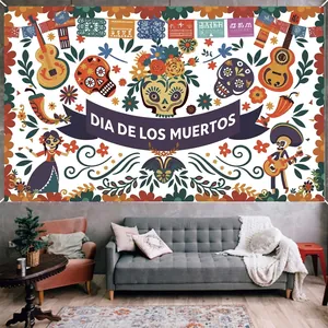 Bannière de fête vive Jour des Morts affichée dans un décor de salon moderne et élégant