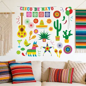 Pegatinas de pared Cinco de Mayo con guitarra, sombrero y piñata para fiesta hogar