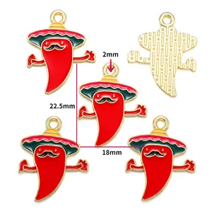Detailed measurements of Mexican carnival chili enamel charms for DIY jewelry making