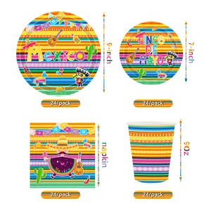 Juego de vajilla para fiesta mexicana de 96 piezas con platos, vasos y servilletas