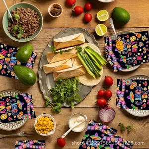 Cinco de Mayo themed festive party napkins displayed in a colorful Mexican dining scene