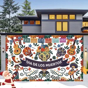 Bannière Dia de los Muertos colorée avec crânes et guitares pour décoration de fête