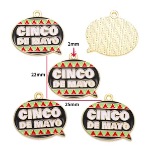 Close-up detail view of Cinco de Mayo enamel charm with 25mm measurement labels