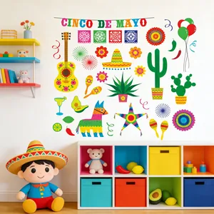 Adhesivos de pared de Cinco de Mayo con diseños de guitarra mexicana cactus y piñata