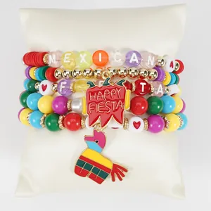 Bunte Cinco de Mayo Perlenarmband-Set mit Chili- und Piñata-Anhängern