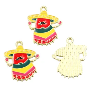 Detail view showing front and back of Mexican chili pepper enamel pendants for DIY crafts.