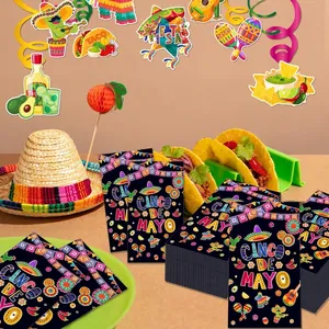 Festive Cinco de Mayo themed paper napkins displayed with Mexican party decorations