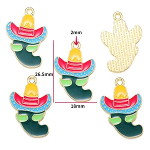 Detailed dimension map of Mexican sombrero chili enamel pendants for DIY jewelry crafts