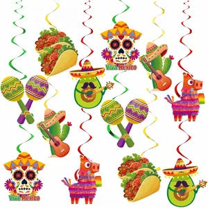Mexikanische Fiesta Hängedekoration Spiralen mit Tacos und Sugar Skulls für Partys.