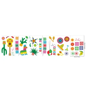 Pegatinas de fiesta Cinco de Mayo con motivos mexicanos y detalles de tamaño