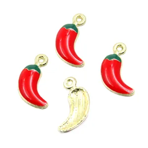 Red chili pepper enamel charms for DIY jewelry making with gold-tone back