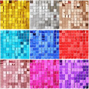 Selection of colorful shimmer sequin wall panels for party backdrop decoration.