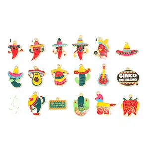 Set of 18 colorful Mexican enamel charms with chili peppers and cactus for DIY jewelry.