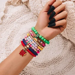 Bohemian Cinco de Mayo colorful beaded bracelet set featuring chili and taco charms
