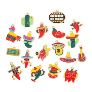 Mexican Fiesta Cinco De Mayo Alloy Enamel Chili Cactus Sombrero Charms For DIY Jewelry Making Handmade Craft Materials Accessories