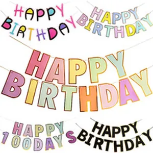 Colorful Happy Birthday and 100 Days party bunting banner set for home decoration