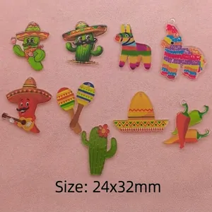 Mexican Carnival acrylic charms collection with cactus and chili motifs for DIY accessories