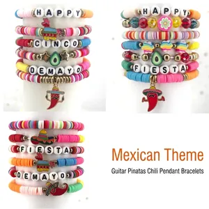 Set Braccialetti Fiesta Cinco de Mayo Messicano Colorati in Pasta Polimerica Heishi Perline Braccialetti Etnici Piñata Peperoncino Gioielli Regalo Donna