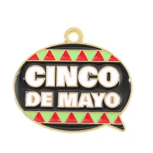 Enamel Cinco de Mayo speech bubble charm with Mexican patterns for DIY jewelry making