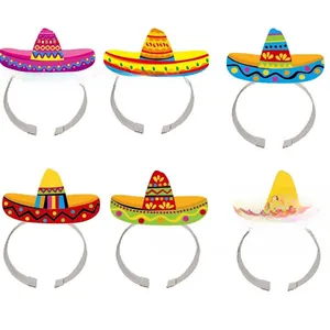 Set of 6 colorful Mexican mini sombrero headbands for party festive decoration