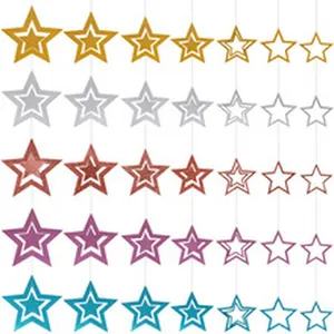 Decorative hanging star banners in gold silver and blue colors for party decor