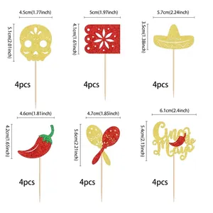 Dimensions of Mexican party cake toppers with chili and sombrero designs
