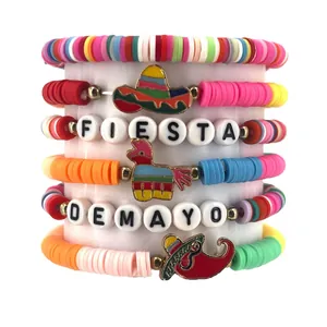 Braccialetti colorati Fiesta messicana Cinco de Mayo con perle d'argilla e ciondoli