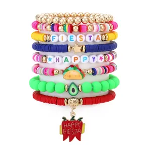 Vibrant Cinco de Mayo Mexican Fiesta layered bracelet set with taco and avocado charms