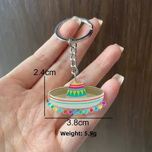 Detailed Mexican carnival sombrero hat keychain with size markers and 5.9g weight
